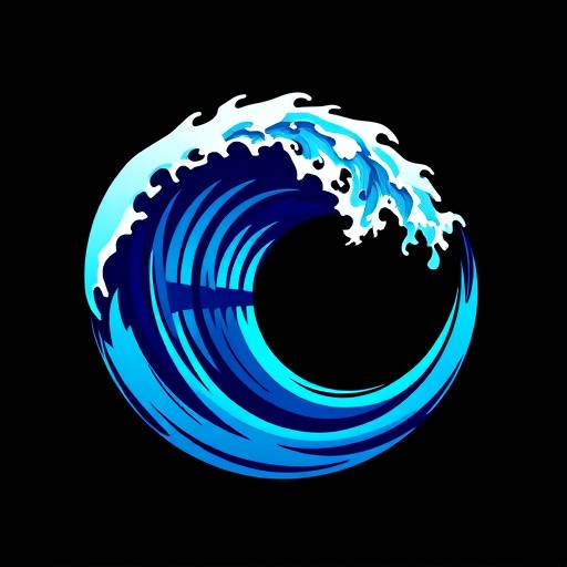 Logotipo criado para a 'Onda Azul Surf School', com uma onda estilizada e cores vibrantes.